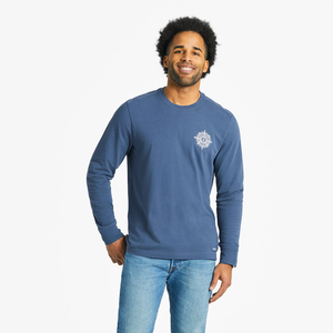 Life is Good. Men's Positive Compass Long Sleeve Crusher-LITE Tee, Darkest Blue