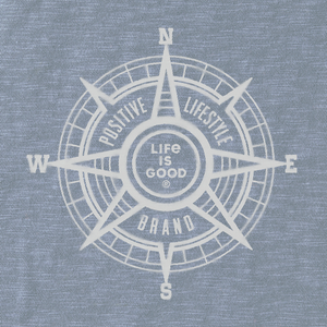 Life is Good. Men's Positive Compass Textured Slub Tee, Stone Blue