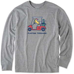 Life is Good. Men's Rocket Playing Through Holiday Long Sleeve Crusher Tee, Heather Gray