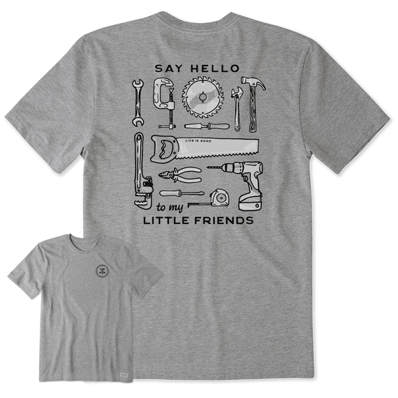 Life is Good. Men's Say Hello to My Little Friends Tools Crusher Tee, Heather Gray