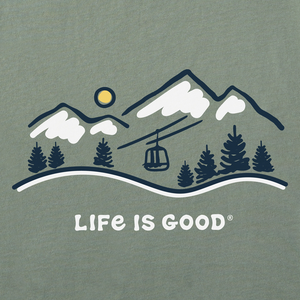 Life is Good. Men's Ski Lift Vista Long Sleeve Crusher Tee, Moss Green
