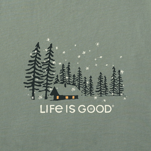Life is Good. Men's Snowy Evening Long Sleeve Crusher Tee, Moss Green