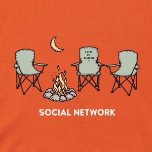 Life is Good. Men's Social Network Camp Long Sleeve Crusher Tee, Nomadic Orange