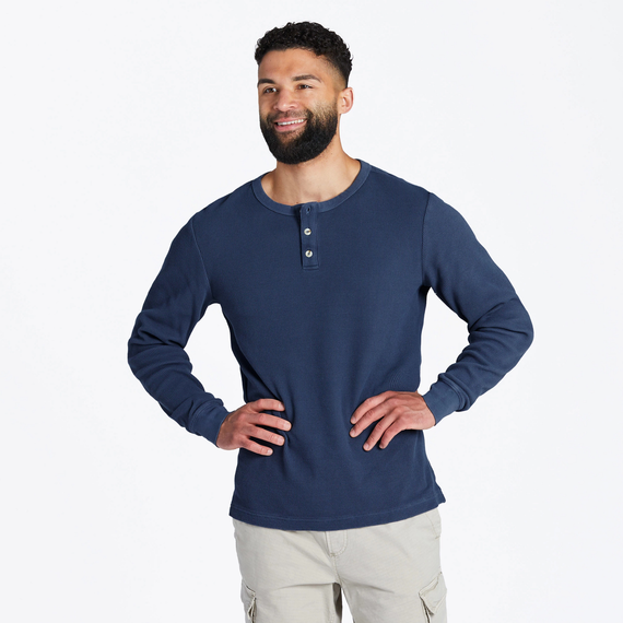 Life is Good. Men s Solid Thermal Henley Darkest Blue