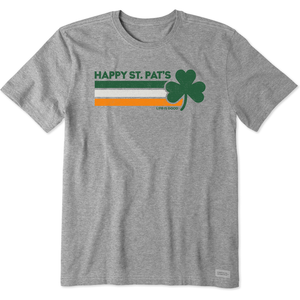 Life is Good. Men's Stripey Happy St. Pats Clover Crusher Tee, Heather Gray