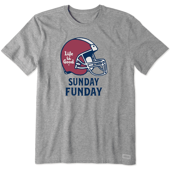 Life is Good. Men's Sunday Funday Helmet Short Sleeve Crusher Tee, Heather Gray