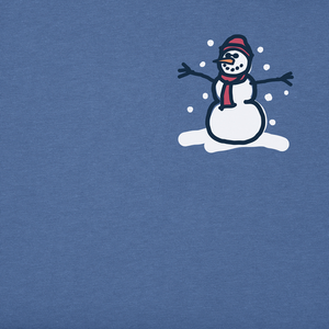 Life is Good. Men's Tiny Little Snowman Long Sleeve Crusher Tee, Vintage Blue