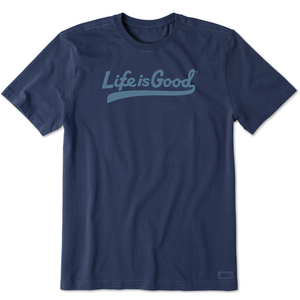 Life is Good. Men's Tonal LIG Ballyard Script Crusher Tee, Darkest Blue