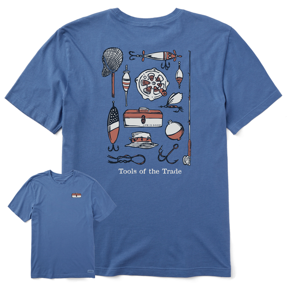 Life is Good. Men's Tools of the Trade Fishing Crusher Tee, Vintage Blue