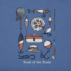Life is Good. Men's Tools of the Trade Fishing Crusher Tee, Vintage Blue