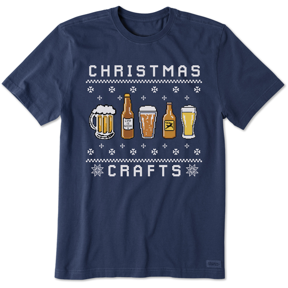 Life is Good. Men's Ugly Sweater Christmas Crafts Crusher Tee, Darkest Blue