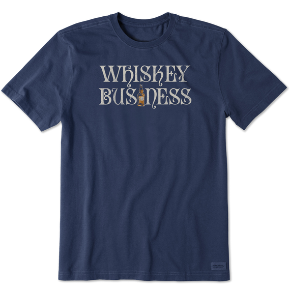 Life is Good. Men's Whiskey Business Bottle SS Crusher Tee, Darkest Blue