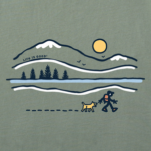 Life is Good. Men's Winter Lake Walk Long Sleeve Crusher Tee, Moss Green