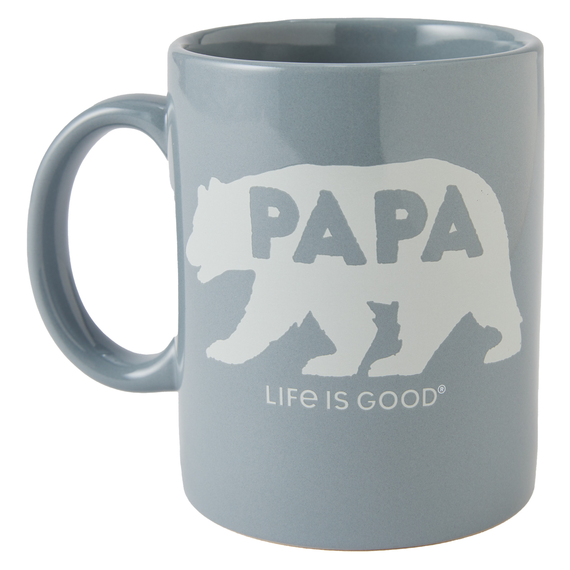 Life is Good. Papa Bear Silhouette Jake's Mug, Stone Blue