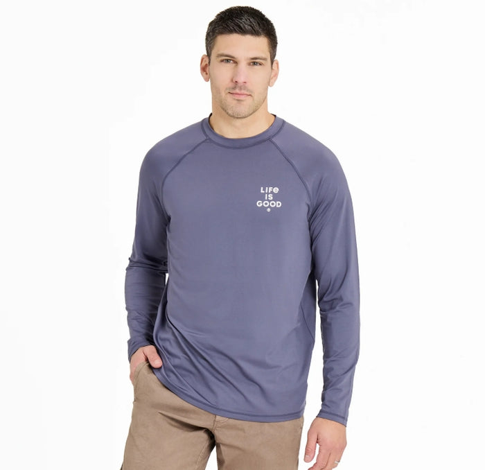 Life is Good. Men's Sunburst Lighthouse Long Sleeve Rashguard, Orchid Ash