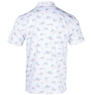 Salt Life. Men's Fish N' Bones Americana Polo, White