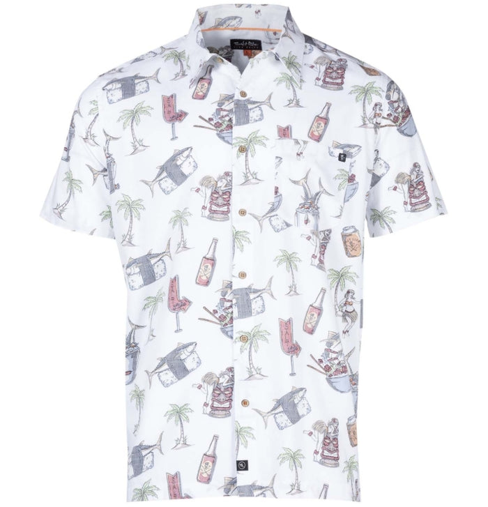 Salt Life. Men's Poke Night Woven Short Sleeve Shirt, Off White