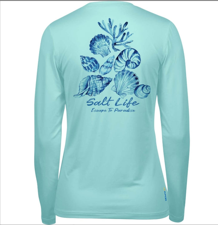 Salt Life. Women's By The Seashore Long Sleeve SLX Crew Neck, Aruba Heather