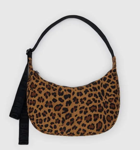 BAGGU. Medium Nylon Crescent Bag, Leopard