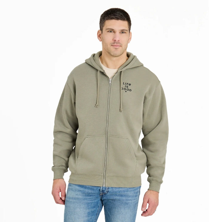 Life is Good. Men's Crafty LIG Stacked Fleece Zip Hoodie, Moss Green