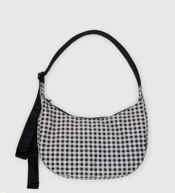 Baggu. Black & White Gingham Medium Nylon Crescent Bag