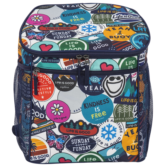 Life is Good. Sticker Print 30-Can Backpack Cooler