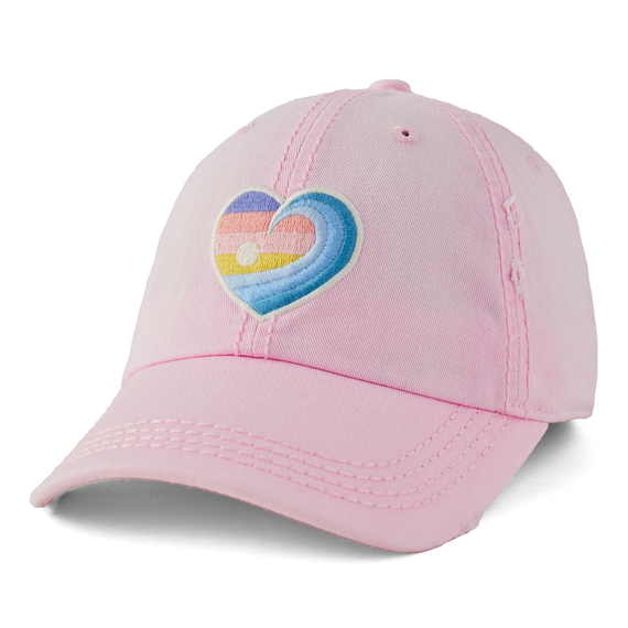 Life is Good. Sunrise Wave Heart Sunwashed Chill Cap, Seashell Pink