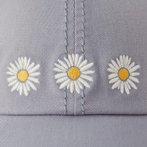 Life is Good. Three Painted Daisies Sunwashed Chill Cap, Stone Blue