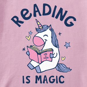 Life is Good. Toddler Naive Reading is Magic Unicorn Crusher Tee, Violet Purple