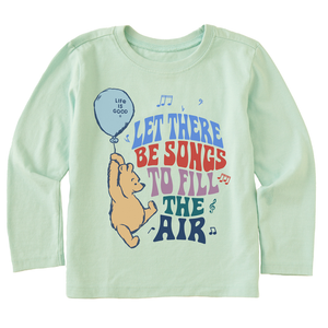Life is Good. Winnie Let There Be Songs Long Sleeve Toddler Crusher, Sage Green
