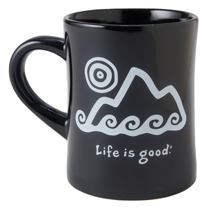 Life is Good. Tribal Mountain Diner Mug, Jet Black