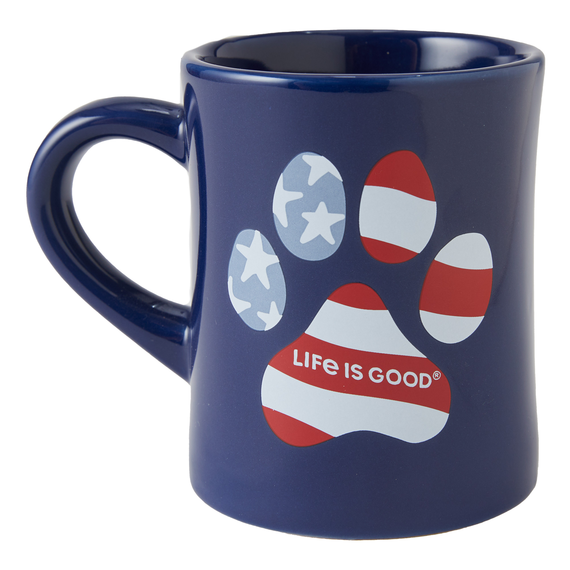 Life is Good. US Flag Paw Diner Mug, Darkest Blue