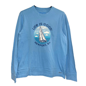 Life is Good. Men's Newport Smooth Sailing Long Sleeve Crusher Tee, Cool Blue