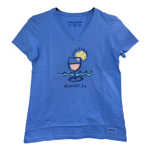 Life is Good. Women's Vino Beach Newport Crusher Lite Vee, Cornflower Blue
