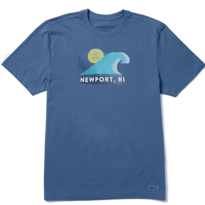 Life is Good. Men's Newport RI Sun Wave Crusher Tee, Vintage Blue