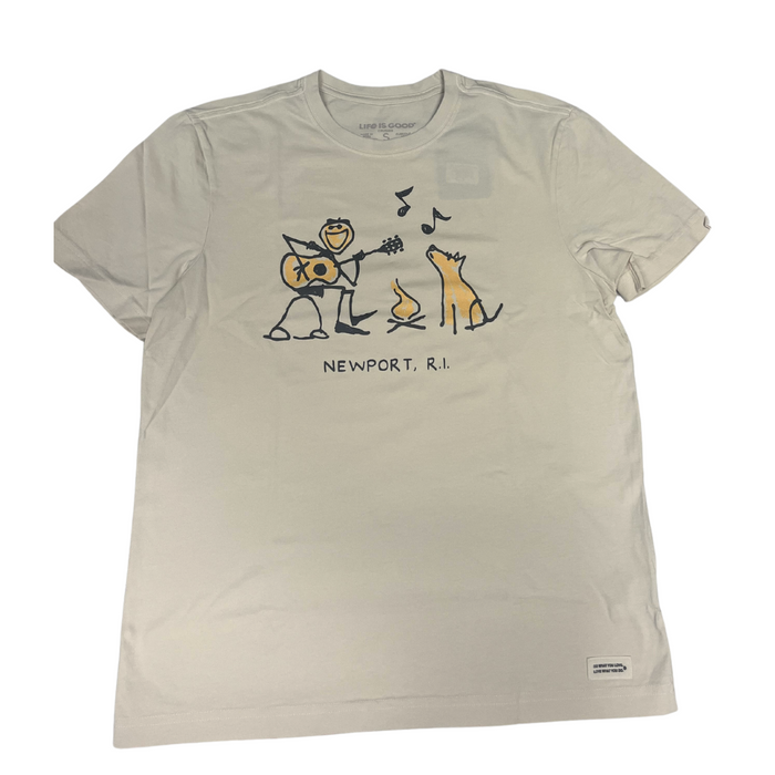 Life is Good Jake and Rocket Newport Guitar Short Sleeve Crusher Tee, Putty White