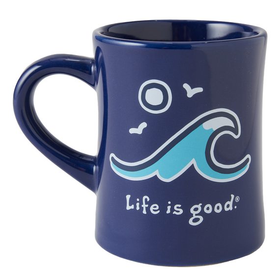 Life is Good. Wave Curl Diner Mug, Darkest Blue
