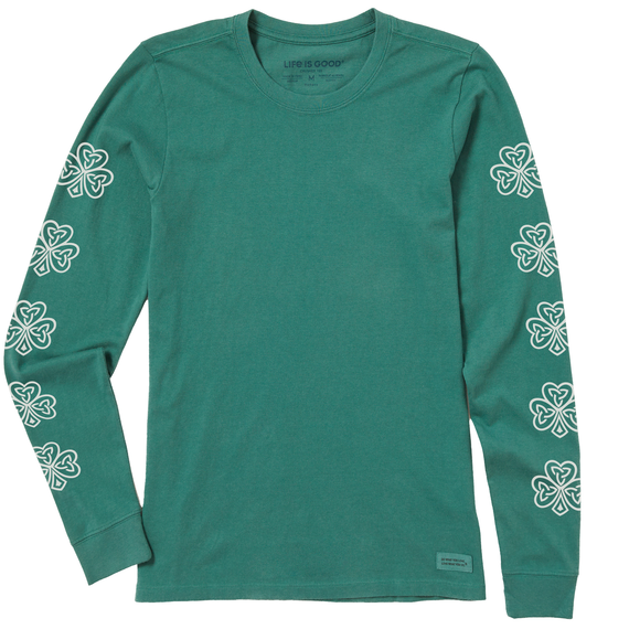 Life is Good. Women's Celtic Clovers Long Sleeve Crusher Tee, Spruce Green