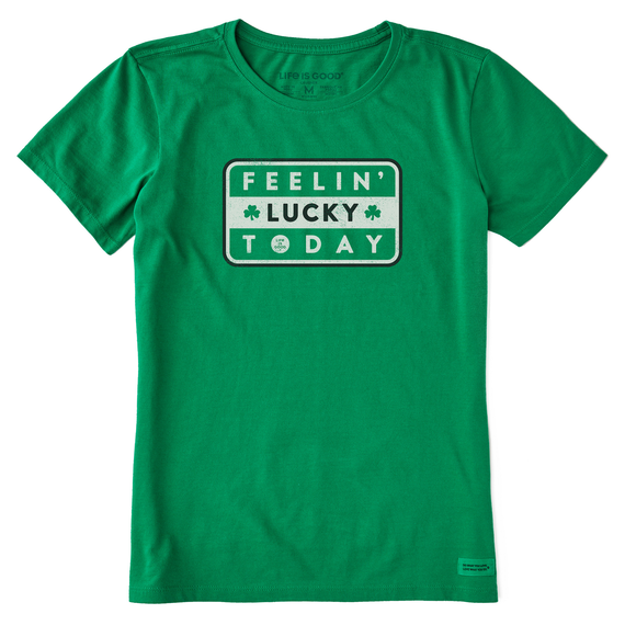 Life is Good. Women's Feelin' Lucky Today Stripe Crusher Tee, Kelly Green