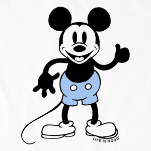 Life is Good. Women's Clean Steamboat Willie Thumbs Up Short Sleeve Crusher Tee, Cloud White