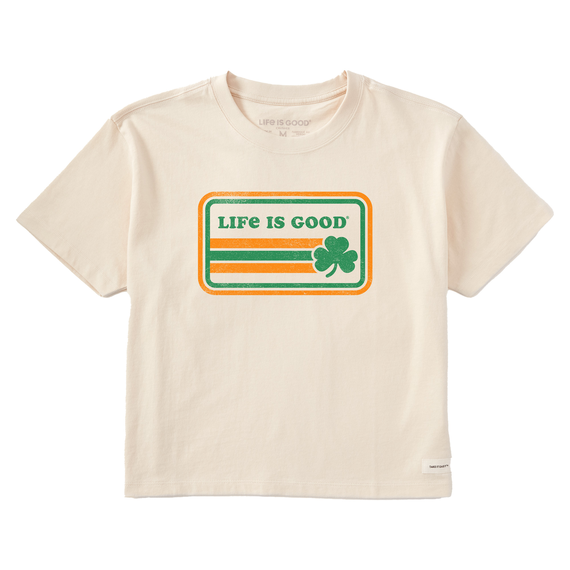 Life is Good. Women's Stripe Clover Boxy Crusher Tee, Putty White