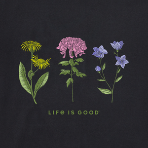Life is Good. Women's Detailed Fall Flowers Crusher Tee, Jet Black