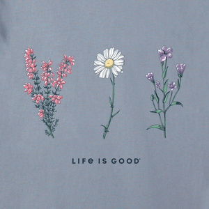 Life is Good. Women's Detailed Wildflowers Long Sleeve Crusher Tee, Stone Blue