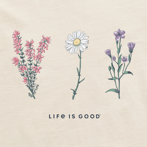 Life is Good. Women's Detailed Wildflowers Long Sleeve Crusher Tee, Putty White