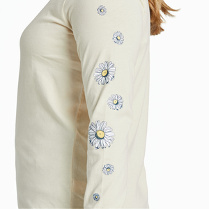 Life is Good. Women's Detailed Wildflowers Long Sleeve Crusher Tee, Putty White