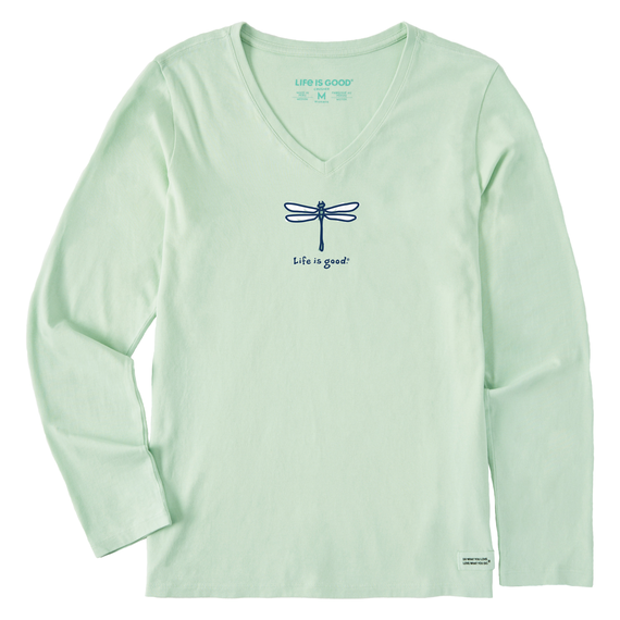 Life is Good. Women's Dragonfly Long Sleeve Crusher Vee, Sage Green