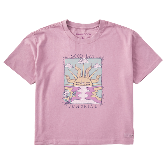 Life is Good. Women's Dreamy Good Day Sunshine Ocean Boxy Crusher Tee, Violet Purple