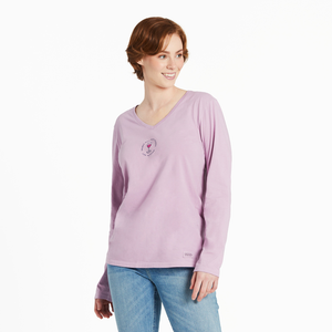 Life is Good. Women's Drinks Well with Others Wine Long Sleeve Crusher-LITE Vee, Violet Purple