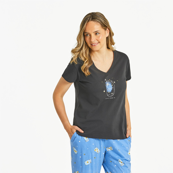 Life is Good. Women's Fireflies Shine On Snuggle Up Relaxed Sleep Vee, Jet Black