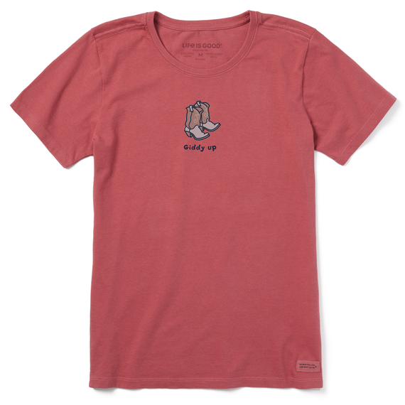 Women's Giddy Up Cowboy Boots Crusher Tee, Faded Red